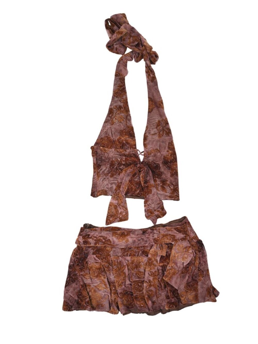 Outcast Mona Top & Mini Skirt SET in Chocolate